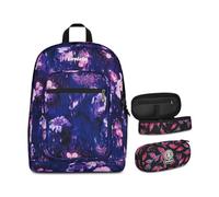 Invicta Zaino Scuola Jelek Fantasy, Viola, 34 L, Doppio Scomparto, Ragazzo, Ragazza + Portapenne Round Plus, Ideale per Matite e colori, Elementari, Medie, Superiori, Fuxia Berries, rosa/nero