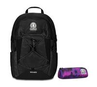 Invicta Zaino Scuola Moab Solid, Nero, Zaino Doppio Scomparto con Cinghia a vita e Nastro torace, Tasca Porta PC, Tasca Porta Borraccia e Tasca Con Organizer, Zaino Viaggio + BUSTI