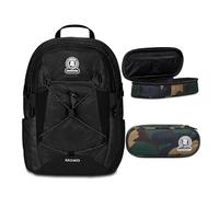 Invicta Zaino Scuola Moab Solid, Nero, Zaino Doppio Scomparto con Cinghia a vita e Nastro torace, Tasca Porta PC, Tasca Porta Borraccia e Tasca Con Organizer, Zaino Viaggio + BUST