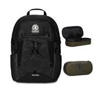 Invicta Zaino Scuola Moab Solid, Nero, Zaino Doppio Scomparto con Cinghia a vita e Nastro torace, Tasca Porta PC, Zaino Viaggio + BUSTINA R.PLUS INVICTA LOGO
