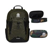 Invicta Zaino Scuola Moab Solid, Verde, Zaino Doppio Scomparto con Cinghia a vita e Nastro torace, Tasca Porta PC, Tasca Porta Borraccia e Tasca Con Organizer, Zaino Viaggio + BUST