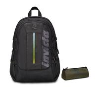 Invicta Zaino Ufficio Invict-Act Plus Led, Nero, Doppio Scomparto Con Tasca PC, Tasca Borraccia, Zaino Lavoro Scuola Viaggio + BUSTINA INVICTA LOGO