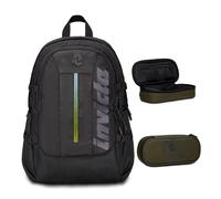 Invicta Zaino Ufficio Invict-Act Plus Led, Nero, Doppio Scomparto Con Tasca PC, Tasca Borraccia, Nastri Torace e Regolazione Volume, Zaino Lavoro Scuola Viaggio + BUSTINA R.PLUS INVICTA LOGO