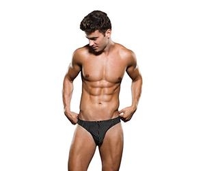 Invidia Medium / Large Black / White Mens Microfiber Baci Tanga con Stripe