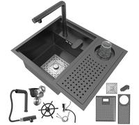 Invisible cup washer, kitchen small single slot, nano stainless steel bar counter, vegetable washing basin with hollow double cover plate, suitable for small households (55x45)