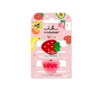 invisibobble CLIPSTAR GLOW KIDS FRUTTI STRAWBERRY - 2 fermagli per capelli brillanti per bambini, lucidi, antiscivolo, per capelli sani, design fragola e cuore con scritta "Love"