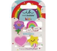 invisibobble CLIPSTAR Kids Happy WORLD - 4 fermagli per capelli per bambini, motivo arcobaleno, stelle, cuore e fiori, clip antiscivolo per capelli sani, perfetti per ragazze