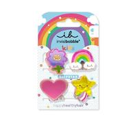 invisibobble CLIPSTAR Kids Happy WORLD - 4 fermagli per capelli per bambini, motivo arcobaleno, stelle, cuore e fiori, clip antiscivolo per capelli sani, perfetti per ragazze