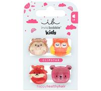 Invisibobble Set di 4 mollette per capelli per bambina e bambina - Motivo riccio, gufo, volpe, orso giocoso - Clipstar Kids Clever Classmates - Regalo per la scuola materna