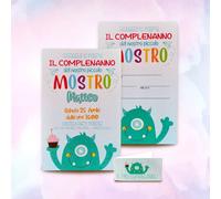 Inviti compleanno bimbo con bigliettini mod. Monster - Set da 25, 50 o 100 pz