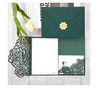 Inviti di nozze con buste, Confezione da 10 biglietti d'invito for matrimonio multicolore, kit fai te, stampabili, a tre ante, floreali(Dark Green,Outside cover only)