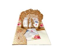 Inviti di nozze pop-up in oro rosa con sposi in 3D, biglietti auguri tagliati al laser, invito for addio nubilato busta(Gold)