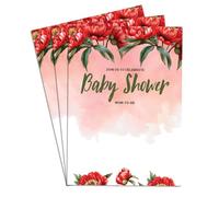 Inviti per baby shower con fiori rossi, design elegante e divertente, per ragazzi e ragazze, 50 biglietti perfetti per la celebrazione del bambino 10,2 x 15,2 cm