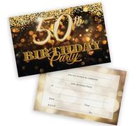 Inviti per festa di compleanno per 50° compleanno, da uomo e donna, confezione da 20, con coriandoli dorati, per adulti, per amici e familiari, formato A6, biglietti di invito con buste pieghevoli