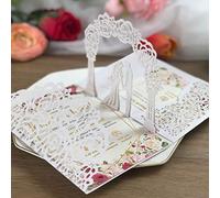 invito a nozze per matrimonio pop-up 3D bianchi con carte RSVP, sposa e sposo tagliati laser per fidanzamento,anniversario, 20 pezzi