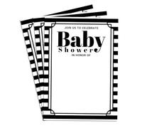 Invito per baby shower a righe bianche e nere, design elegante e divertente, per ragazzi e ragazze, 30 biglietti perfetti per la celebrazione del bambino, 12,7 x 17,8 cm