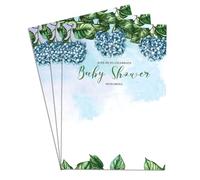 Invito per baby shower con fiori blu, foglie verdi, design elegante e divertente, per ragazzi e ragazze, 40 biglietti perfetti per la celebrazione del bambino, 10,2 x 15,2 cm