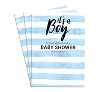 Invito per festa a tema baby shower a righe blu per festeggiare la futura mamma, invito per baby shower per ragazzi e ragazze, 50 biglietti per baby shower su un lato, 10 x 15 cm