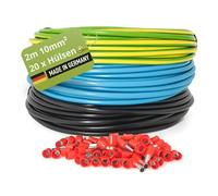 INVOLT H07V-K - Set di cavi per cablaggio, 10 mm², 3 x 2 m, fili singoli, nero/blu/verde-giallo, certificato VDE