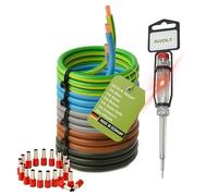 INVOLT Set di cavi H07V-K da 10 mm², cavo da 5 x 1 m, 20 terminali, tester di fase