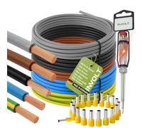 INVOLT Set di cavi H07V-K da 6 mm², cavo da 5 x 10 m, 100 terminali, tester di fase