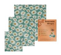 Involucri in cera d'api assortiti, 17,5 x 20 cm, 25 x 28 cm, 33 x 35 cm | Set di involucri per panini e frutta, con stampa di fiori e foglie | Eco Kitchen riutilizzabile per alimenti senza sprechi