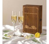 Inweder Bicchieri Champagne Argento per Matrimonio con Scatola Legno, 2 Pcs
