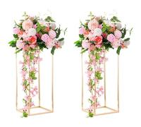 Inweder Centrotavola Nozze Stand Fiori Oro - 2 Pezzi Vasi a Colonna in Metallo Vaso da Pavimento Alto 60cm Vasi Rettangolari Centrotavola Portafiori Geometrici Centrotavola Feste Decorazioni Casa