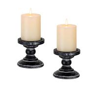 Inweder Portacandele in Legno: 2 Pezzi Porta Candele Rustici Neri Decorazione per La Casa Portacandele a Colonna per Centrotavola Candelabro Moderna per Camino Natale