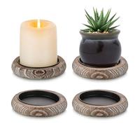 Inweder Portacandele in Legno: Set di 4 Bianco Lavato Portacandele a Colonna Piatto per Candele Vintage Porta Candela da Tavolo Piccolo Candeliere Rustico per Centrotavola Matrimonio Natale Evento