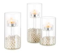 Inweder Portacandele Vetro Tranparente Moderno: 3 Pezzi Porta Candele da Tavolo per Tealight Candelabro Decorativo per Natalizio Matrinonio Cantrotavola Oggetistica per la Casa