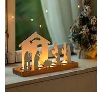 Inweder Presepe di Natale Portacandele: Presepe Piccoli di Tavola Bianco con Base in Legno Portalumini per Interni Festival Camino Avvento Regali per Cristiani