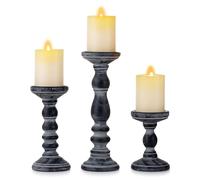 Inweder Rustico Portacandele Legno Pilastro - 3 Pezzi Portacandele in Legno Portacandele Pilastro Set Nero Angosciato Shabby Portacandele per Halloween Centrotavola Matrimonio Agriturismo Home Decor