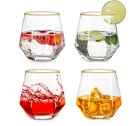 Inweder Set di 4 bicchieri da vino senza manico, Au Vodka, con bordo dorato, bicchieri da whisky, in vetro geometrico, per uomini, compleanno, festa del papà, anniversario