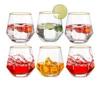 Inweder Set di 6 bicchieri da vino senza manico, Au Vodka, con bordo dorato, bicchieri da whisky, in vetro, geometrico, per uomini, compleanno, festa del papà, anniversario