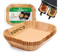 Inwee Carta Forno per Friggitrice ad Aria Doppio Cestello, 50 Pezzi 20,5x14cm Teglia Air Fryer Accessori per Ninja AF300EU, AF400EU Dual Zone Double Stack e Altri Doppio Zona Airfryer, Rettangolare