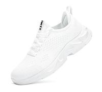 INYO Scarpe da corsa da uomo, leggere, senza lacci, in rete, traspiranti, per camminata, palestra, tennis, badminton, bianco, 45 EU