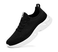 INYO Scarpe da corsa da uomo, leggere, senza lacci, in rete, traspiranti, per camminata, palestra, tennis, badminton, Nero e bianco, 39 2/3 EU
