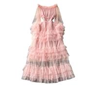 Inzegao Maxi abito da donna in rete con volant in vita elasticizzata senza spalle velate a maniche lunghe in tulle per feste di nozze, Rosa, Taglia Unica