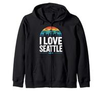 io, amare, seattle, retro, skyline città Felpa con Cappuccio