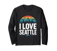io, amare, seattle, retro, skyline città Maglia a Manica