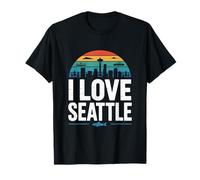 io, amare, seattle, retro, skyline città Maglietta