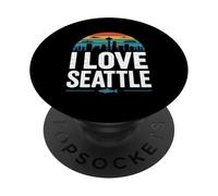 io, amare, seattle, retro, skyline città PopSockets PopGrip Adesivo
