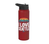 io, amare, seattle, retro, skyline città Stainless Steel Insulated Water Bottle