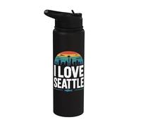 io, amare, seattle, retro, skyline città Stainless Steel Insulated Water Bottle