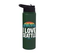 io, amare, seattle, retro, skyline città Stainless Steel Insulated Water Bottle
