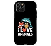Io amo Animali Volpe Gufo Delfino Illustrazione Custodia per iPhone 11 Pro