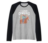 Io amo Cowgirls equitazione cavalli illustrazione Maglia con Maniche Raglan