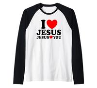 Io Amo Gesù Gesù Ti AMA Fede Cristiana Chiesa Gesù Maglia con Maniche Raglan