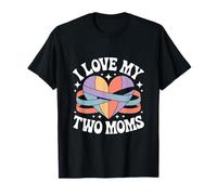 Io Amo Il Mio Due Mamme Lesbiche LGBT Orgoglio Cuore Maglietta